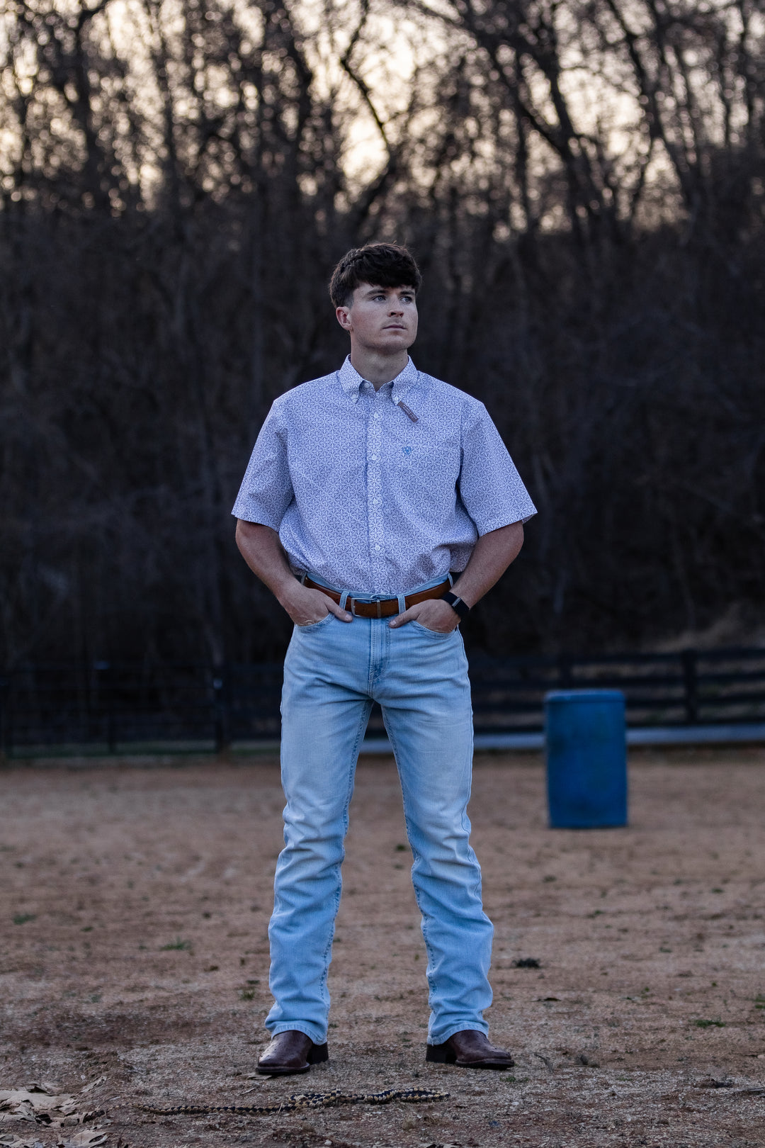 Men's Ariat Wrinkle Free Chris Classic Fit Shirt in White Geo Print 10071739 Shirt ariat ariatmens Button Up Men's Short Sleeve Ariat