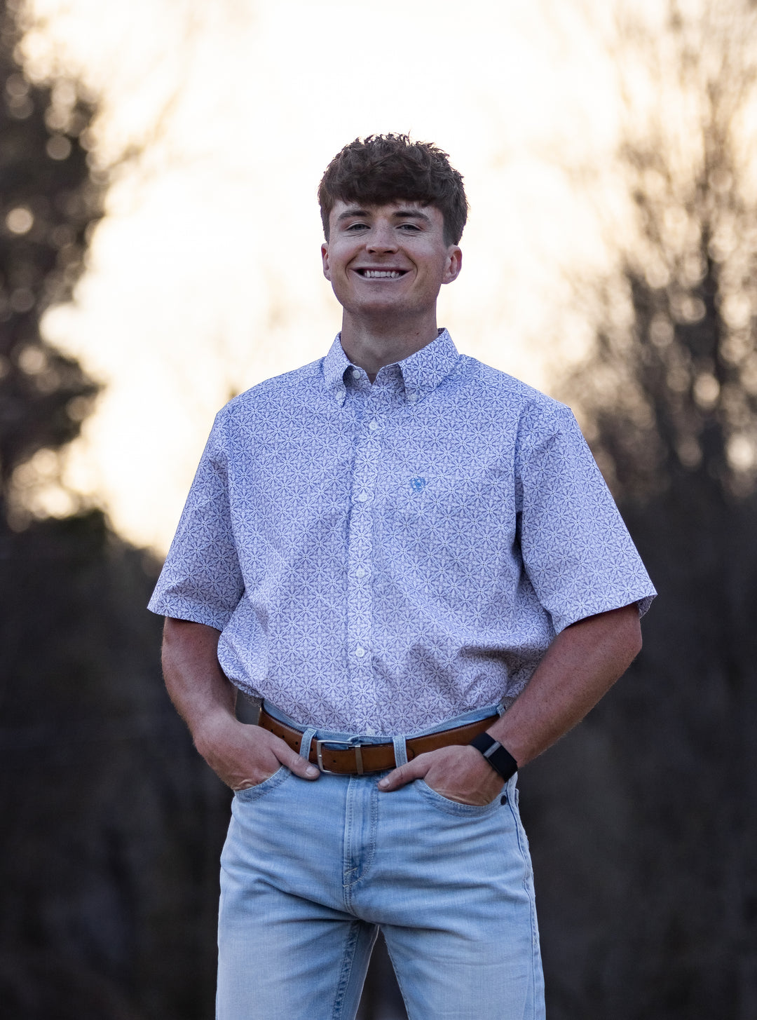 Men's Ariat Wrinkle Free Chris Classic Fit Shirt in White Geo Print 10071739 Shirt ariat ariatmens Button Up Men's Short Sleeve Ariat