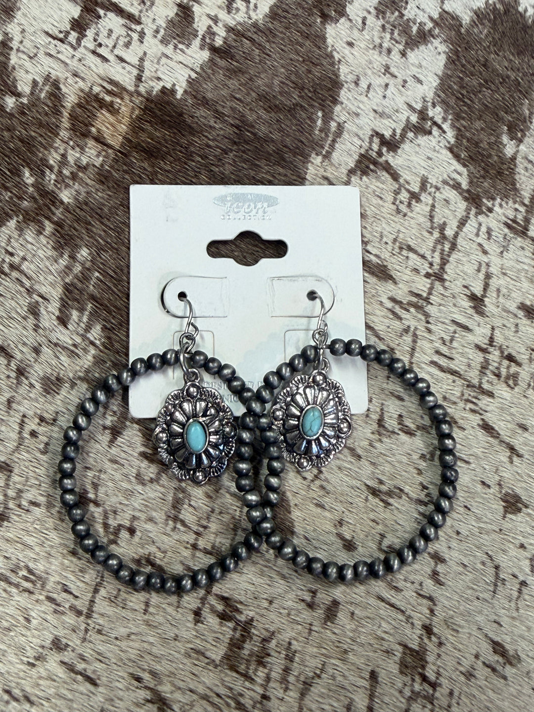 Western Navajo Pearl Hoop Earrings with Turquoise Accent AE3937