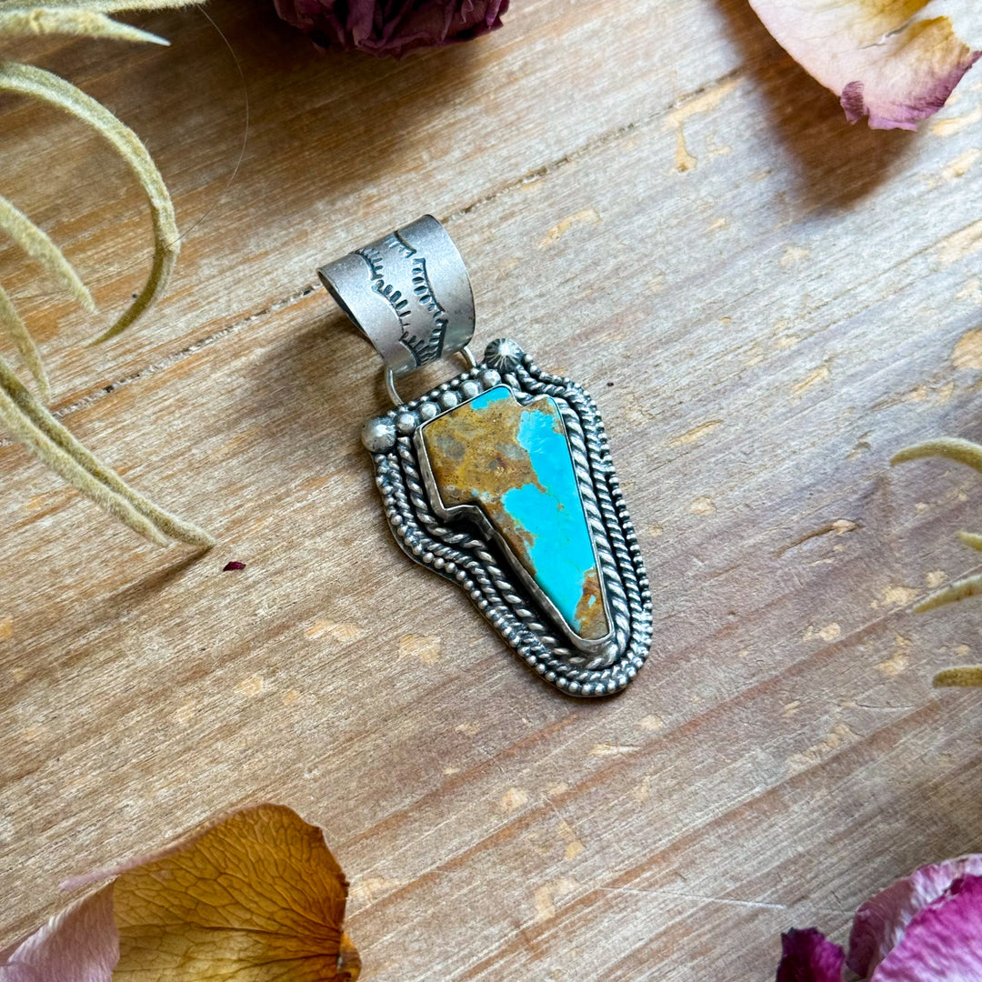 Sterling Silver Kingman Turquoise Lightning Bolt Pendant – Made by Artist Shay Pfeiffer Pendant Shopify Collective The Bijoux FAB Jewelry The Bijoux FAB Jewelry