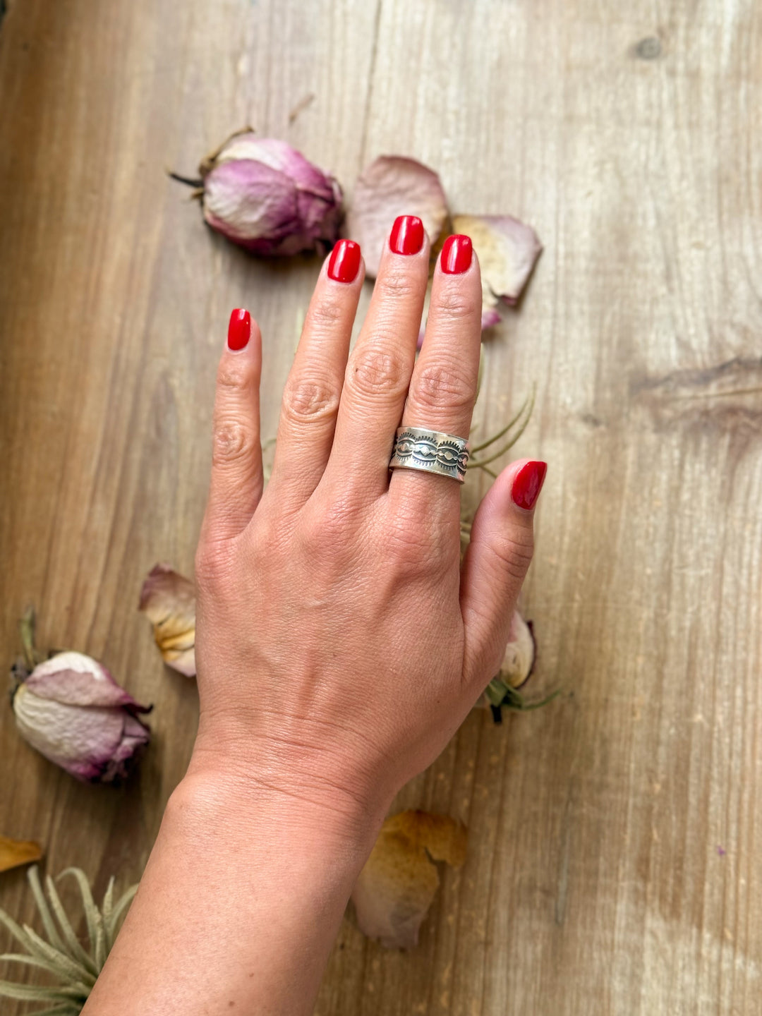 Sterling Silver Hand-Milled Wide Band Fancy Sun Ray Stamped Ring – Size 9 – Handmade by Artist Jason ring Shopify Collective The Bijoux FAB Jewelry The Bijoux FAB Jewelry