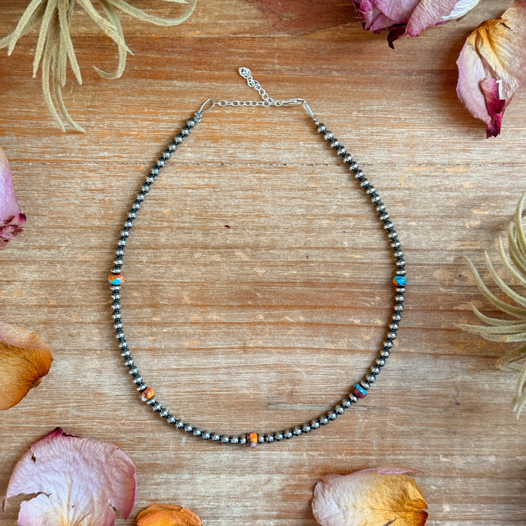 Mohave & Sterling Silver Beaded Necklace – 4 mm Sterling + 6 mm Mohave Choker Shopify Collective The Bijoux FAB Jewelry The Bijoux FAB Jewelry