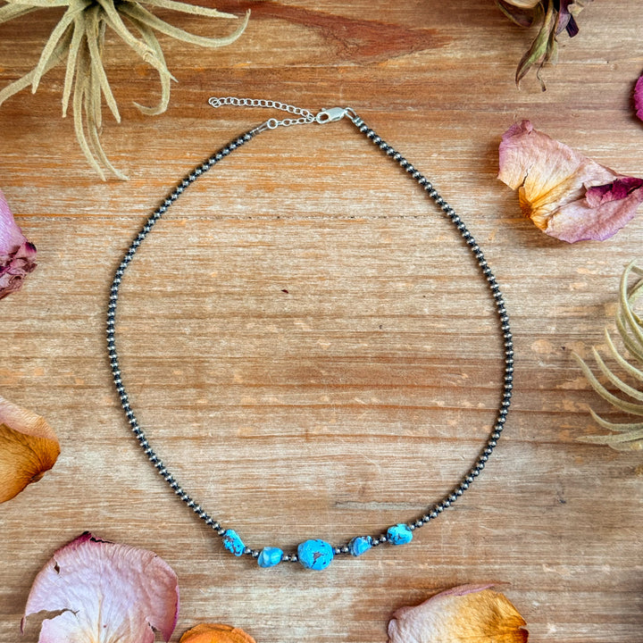 Golden Hills Turquoise & Sterling Silver Pearl Necklace – 16 Inch Necklaces Shopify Collective The Bijoux FAB Jewelry The Bijoux FAB Jewelry