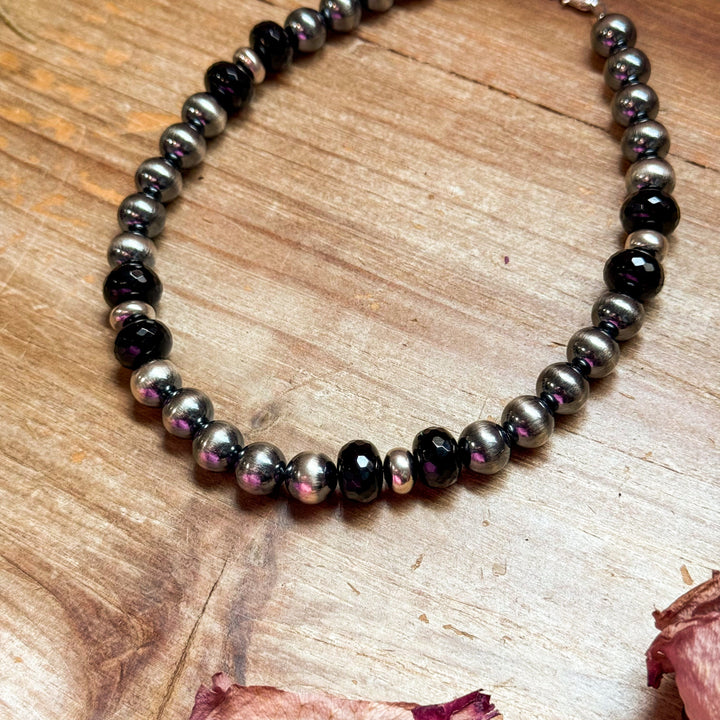Black Onyx & Sterling Silver Pearl Choker – 14” Necklaces Shopify Collective The Bijoux FAB Jewelry The Bijoux FAB Jewelry