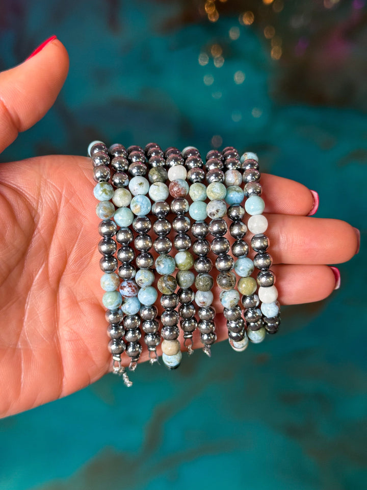 Sterling Silver & Larimar Bracelet – 6 mm Beads Bracelets Shopify Collective The Bijoux FAB Jewelry The Bijoux FAB Jewelry