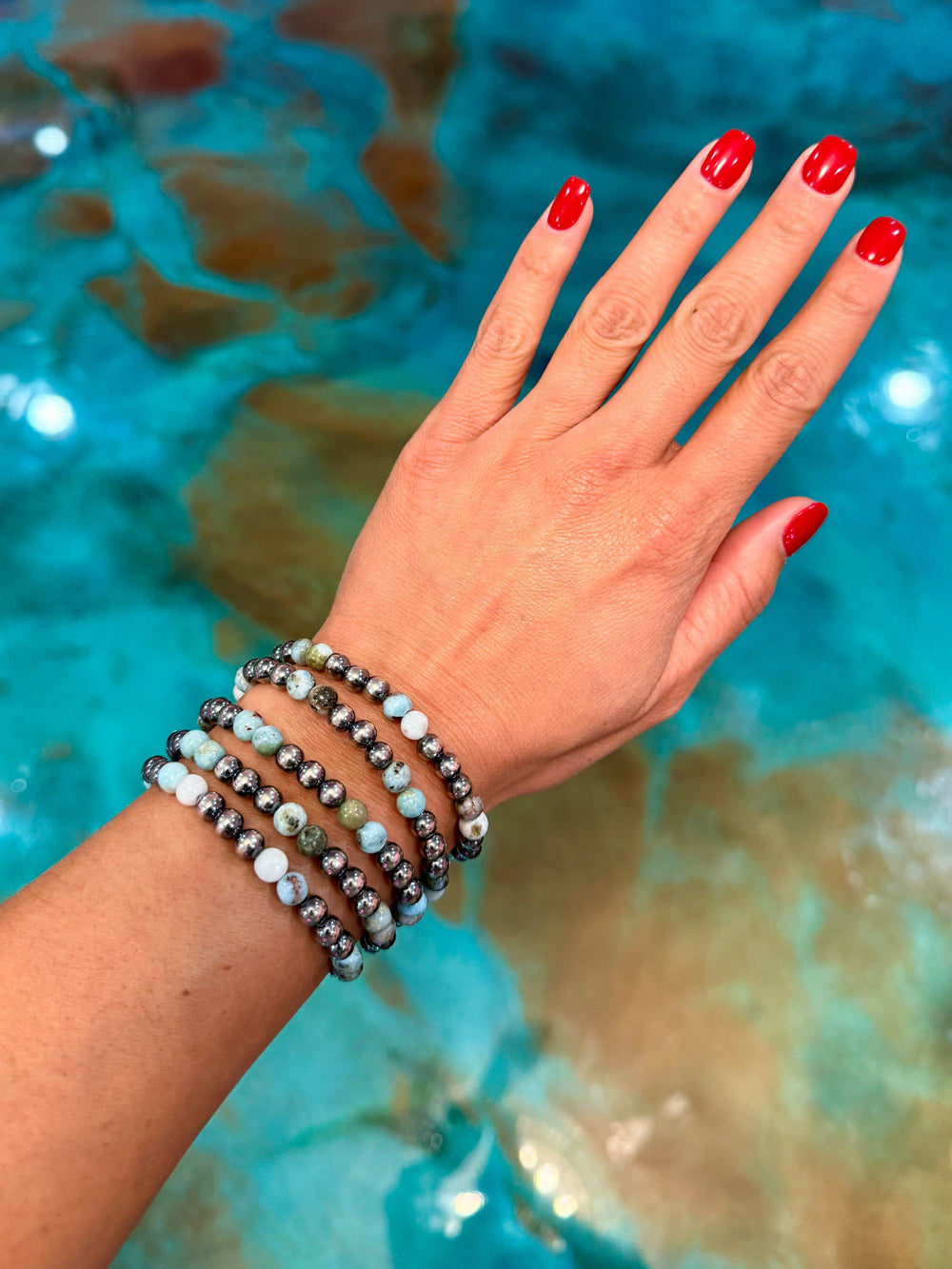 Sterling Silver & Larimar Bracelet – 6 mm Beads Bracelets Shopify Collective The Bijoux FAB Jewelry The Bijoux FAB Jewelry