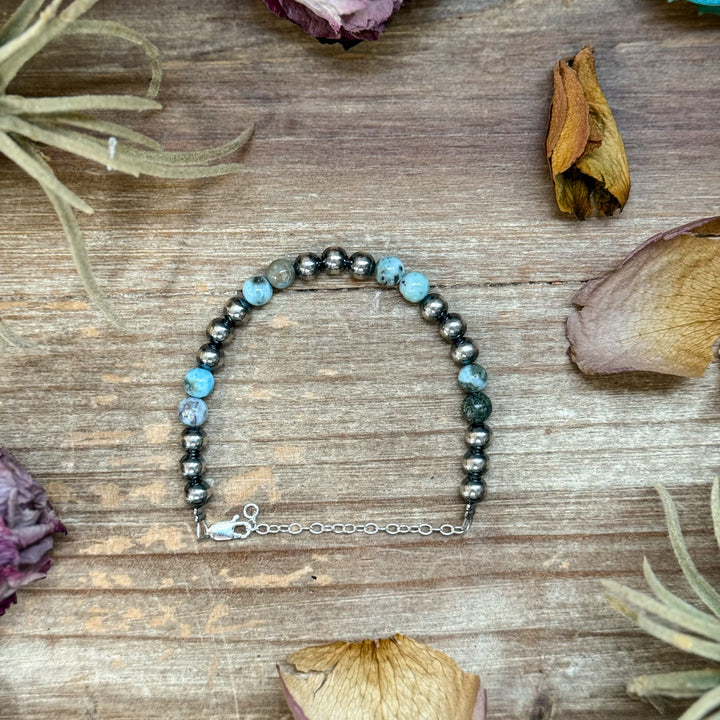 Sterling Silver & Larimar Bracelet – 6 mm Beads Bracelets Shopify Collective The Bijoux FAB Jewelry The Bijoux FAB Jewelry