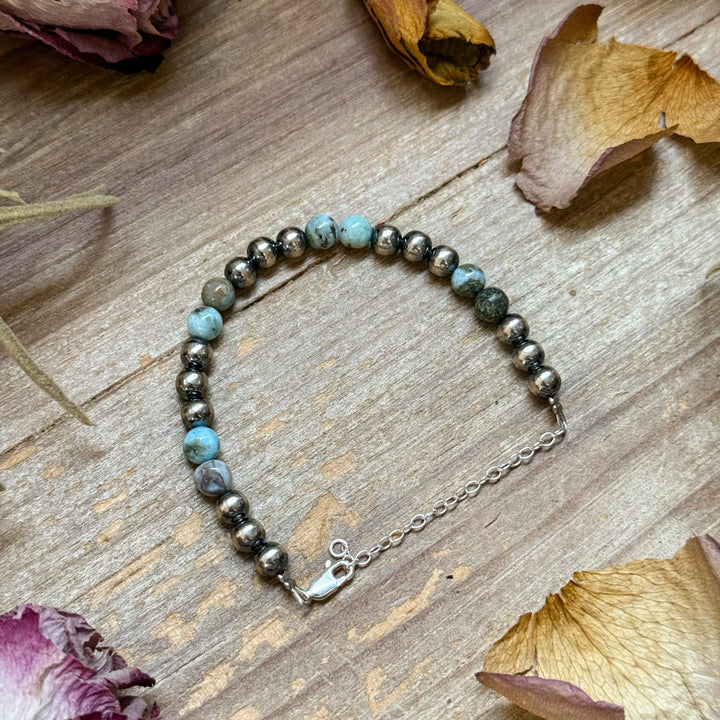 Sterling Silver & Larimar Bracelet – 6 mm Beads Bracelets Shopify Collective The Bijoux FAB Jewelry The Bijoux FAB Jewelry