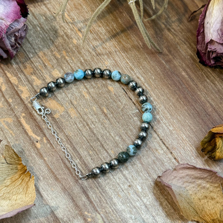 Sterling Silver & Larimar Bracelet – 6 mm Beads Bracelets Shopify Collective The Bijoux FAB Jewelry The Bijoux FAB Jewelry