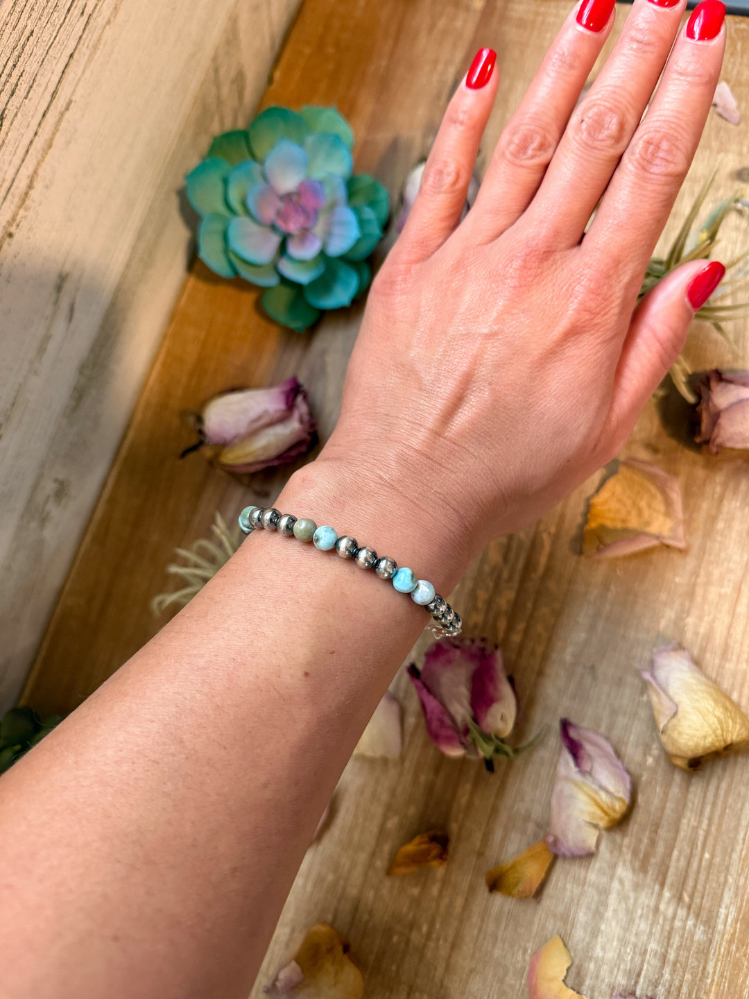 Sterling Silver & Larimar Bracelet – 6 mm Beads Bracelets Shopify Collective The Bijoux FAB Jewelry The Bijoux FAB Jewelry