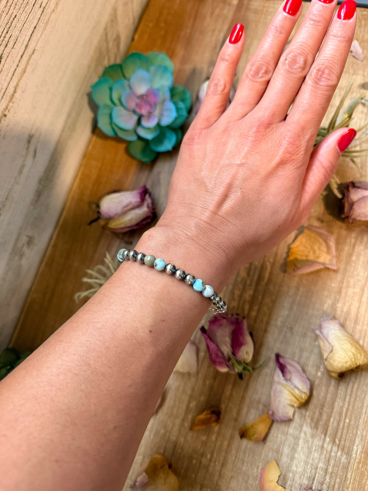 Sterling Silver & Larimar Bracelet – 6 mm Beads Bracelets Shopify Collective The Bijoux FAB Jewelry The Bijoux FAB Jewelry