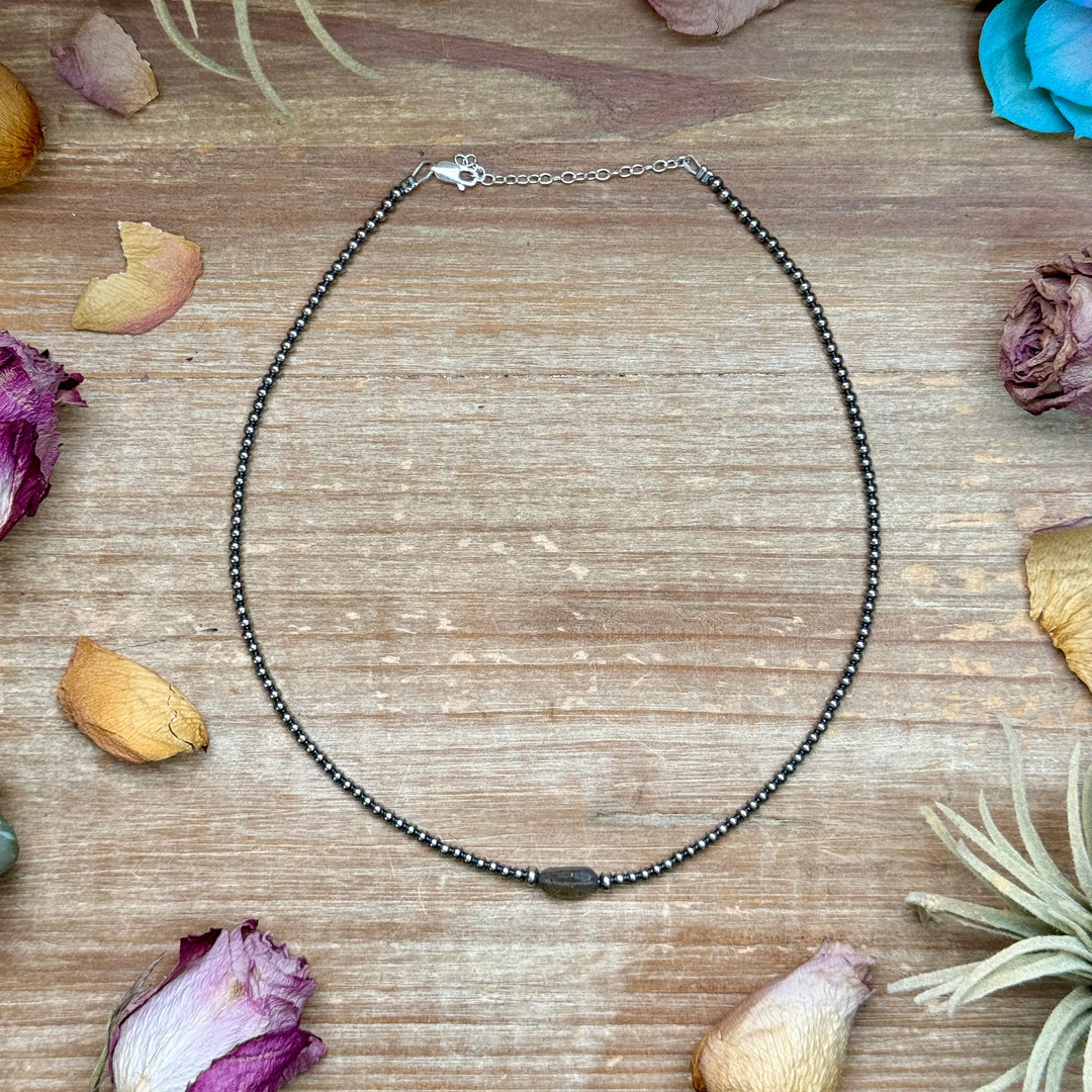 Sterling Silver Pearl & Labradorite Necklace – 16” Necklaces Shopify Collective The Bijoux FAB Jewelry The Bijoux FAB Jewelry
