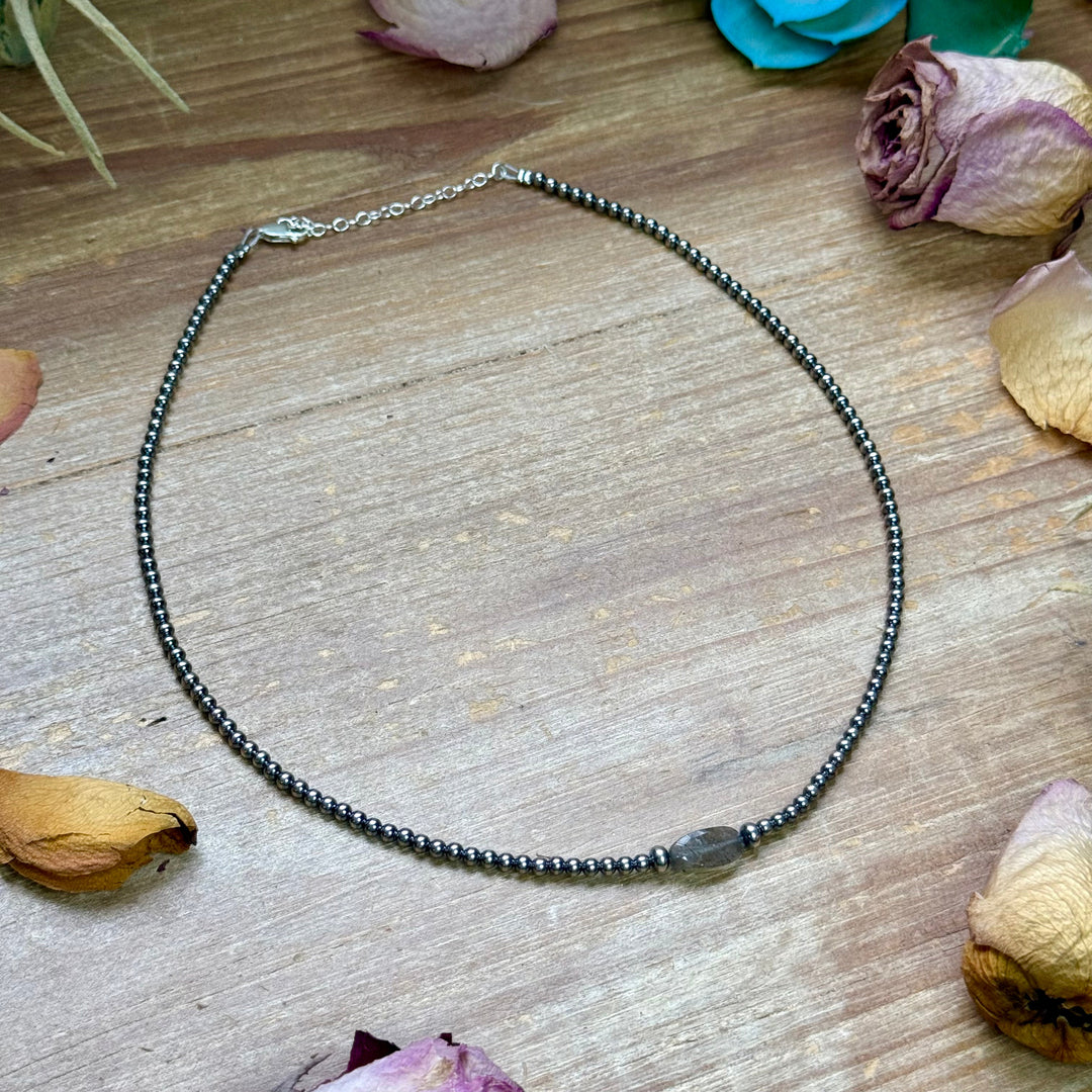 Sterling Silver Pearl & Labradorite Necklace – 16” Necklaces Shopify Collective The Bijoux FAB Jewelry The Bijoux FAB Jewelry