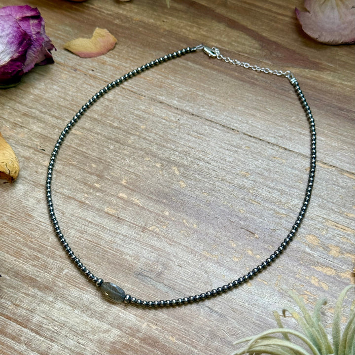 Sterling Silver Pearl & Labradorite Necklace – 16” Necklaces Shopify Collective The Bijoux FAB Jewelry The Bijoux FAB Jewelry