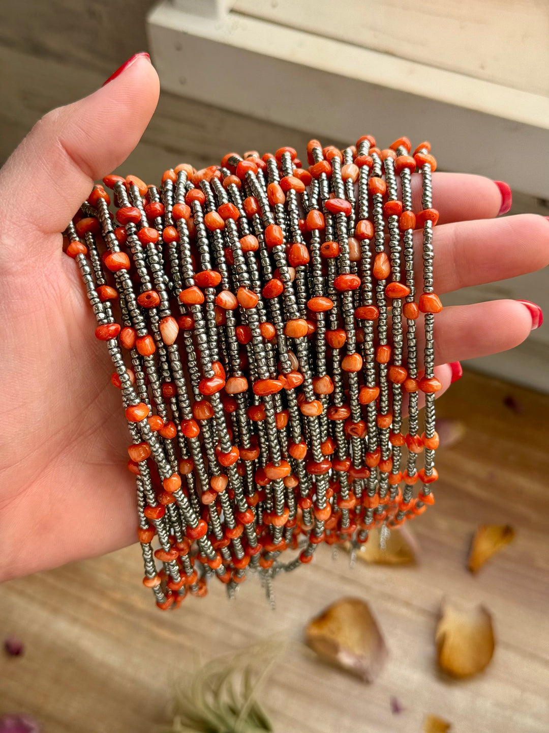 Antique Silver Seed Bead & Dyed Red Coral Choker – 14” Necklaces Shopify Collective The Bijoux FAB Jewelry The Bijoux FAB Jewelry
