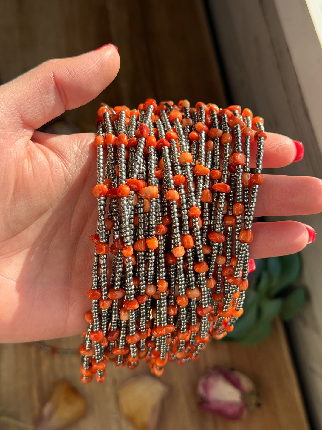 Antique Silver Seed Bead & Dyed Red Coral Choker – 14” Necklaces Shopify Collective The Bijoux FAB Jewelry The Bijoux FAB Jewelry