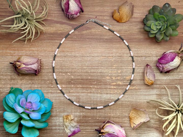 Pink Conch Heishi & 3mm Sterling Silver Pearl Necklace 20 inch Necklaces Shopify Collective The Bijoux FAB Jewelry The Bijoux FAB Jewelry