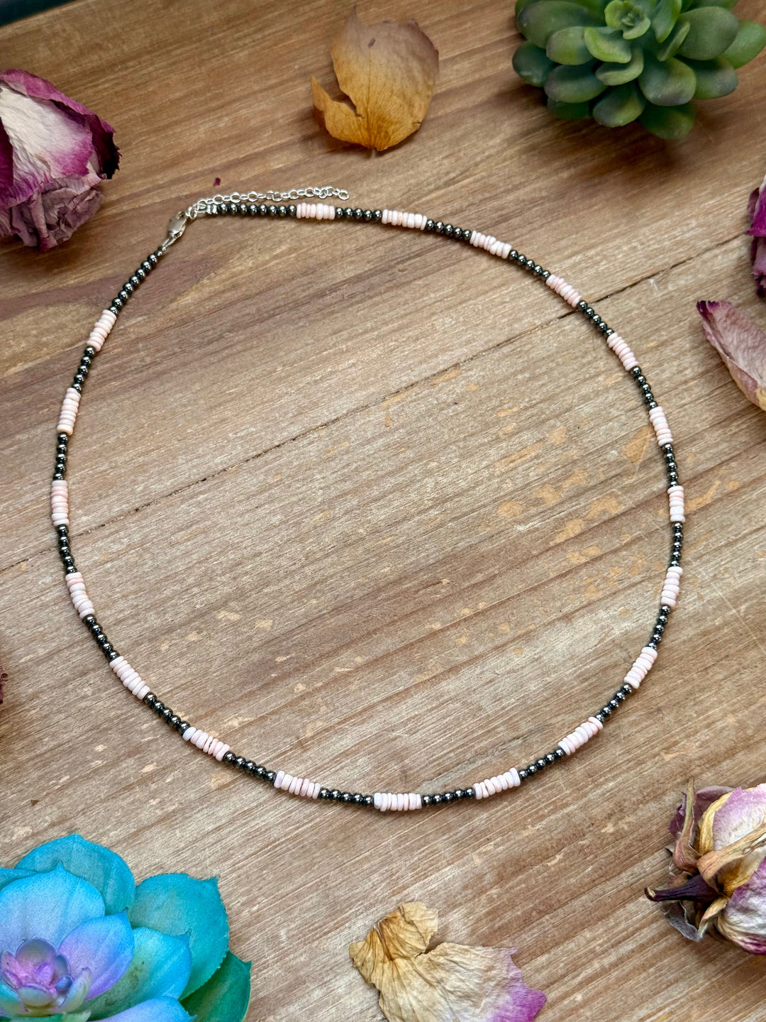 Pink Conch Heishi & 3mm Sterling Silver Pearl Necklace 20 inch Necklaces Shopify Collective The Bijoux FAB Jewelry The Bijoux FAB Jewelry
