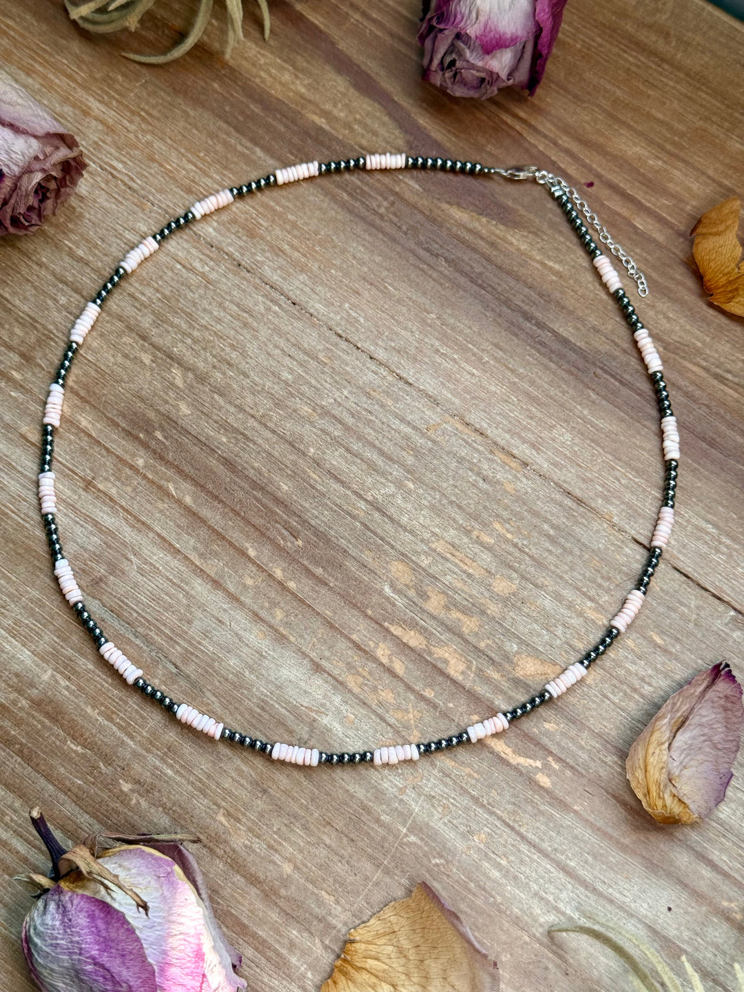 Pink Conch Heishi & 3mm Sterling Silver Pearl Necklace 20 inch Necklaces Shopify Collective The Bijoux FAB Jewelry The Bijoux FAB Jewelry