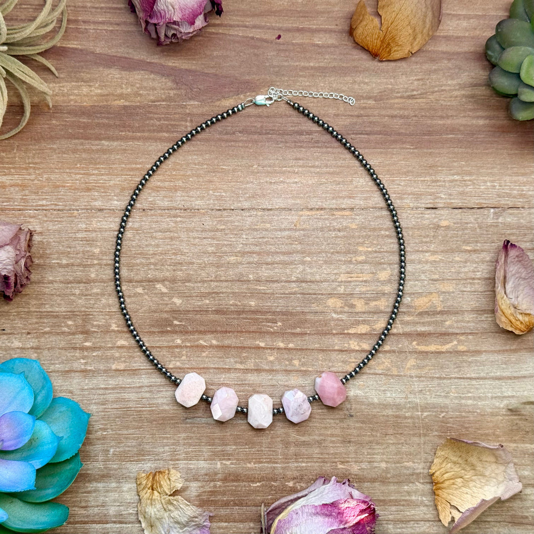 Pink Opal & 3mm Sterling Silver Pearl Necklace Necklaces Shopify Collective The Bijoux FAB Jewelry The Bijoux FAB Jewelry
