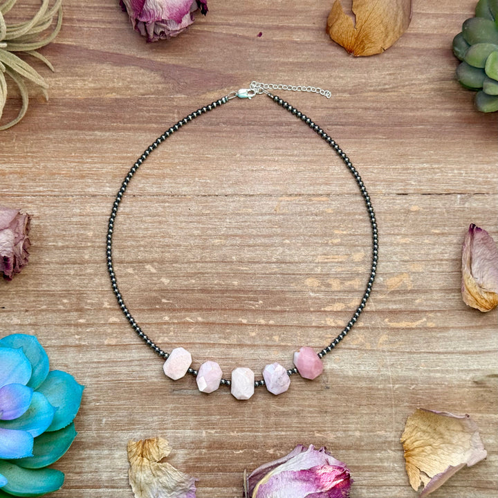 Pink Opal & 3mm Sterling Silver Pearl Necklace Necklaces Shopify Collective The Bijoux FAB Jewelry The Bijoux FAB Jewelry