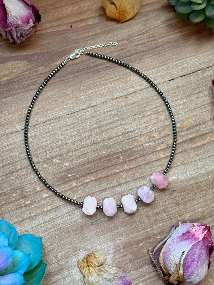 Pink Opal & 3mm Sterling Silver Pearl Necklace Necklaces Shopify Collective The Bijoux FAB Jewelry The Bijoux FAB Jewelry