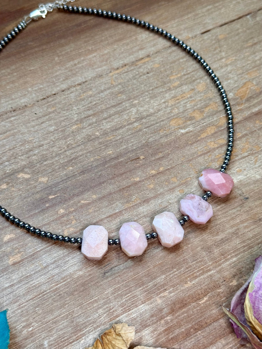 Pink Opal & 3mm Sterling Silver Pearl Necklace Necklaces Shopify Collective The Bijoux FAB Jewelry The Bijoux FAB Jewelry