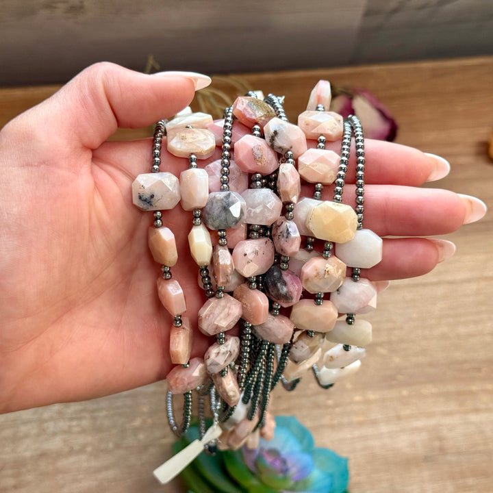 Pink Opal & 3mm Sterling Silver Pearl Necklace Necklaces Shopify Collective The Bijoux FAB Jewelry The Bijoux FAB Jewelry