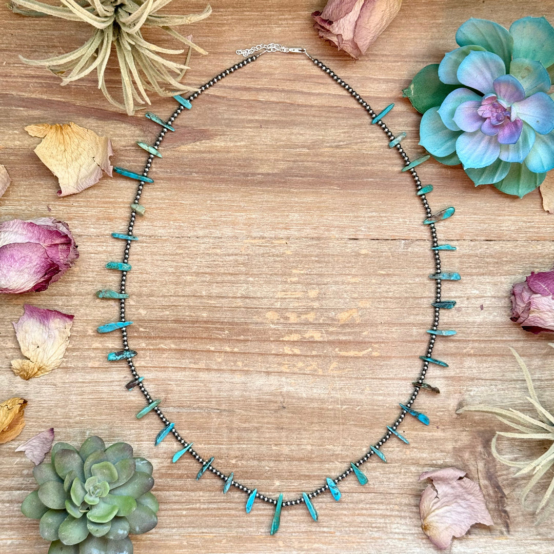 Sterling Silver Pearl & Long Blue Turquoise Necklace – 25” Necklaces Shopify Collective The Bijoux FAB Jewelry The Bijoux FAB Jewelry