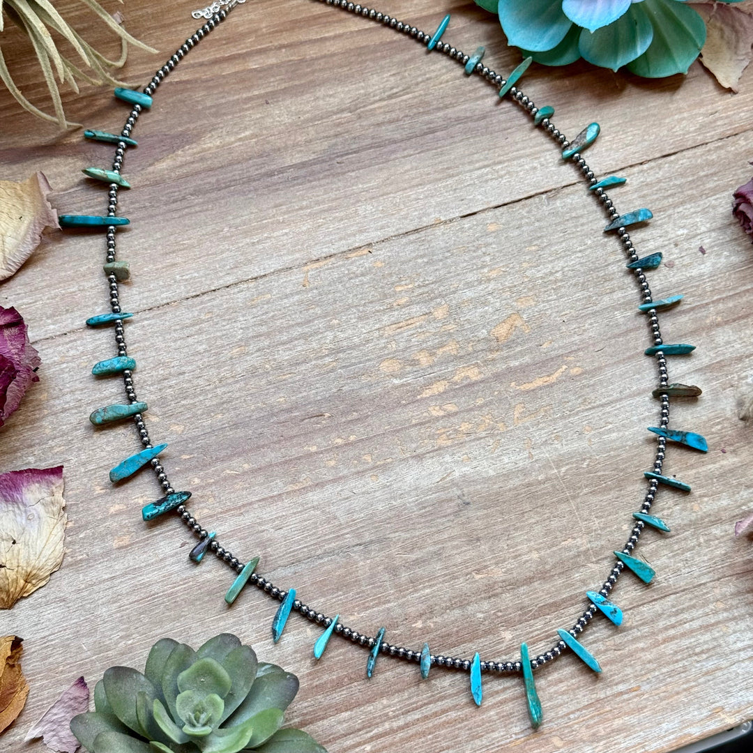 Sterling Silver Pearl & Long Blue Turquoise Necklace – 25” Necklaces Shopify Collective The Bijoux FAB Jewelry The Bijoux FAB Jewelry