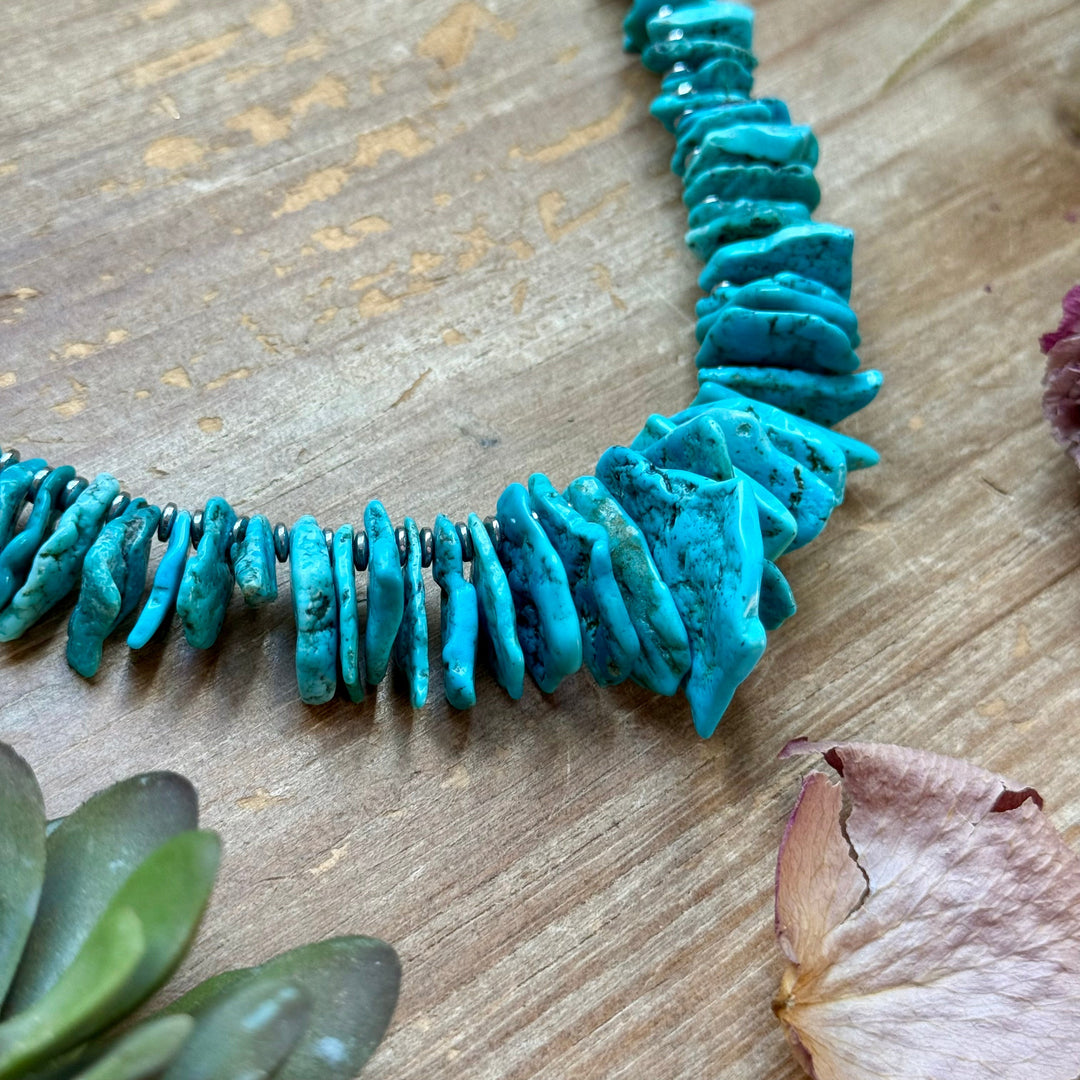 Blue Turquoise & Silver Hematite Necklace – 18” Necklaces Shopify Collective The Bijoux FAB Jewelry The Bijoux FAB Jewelry