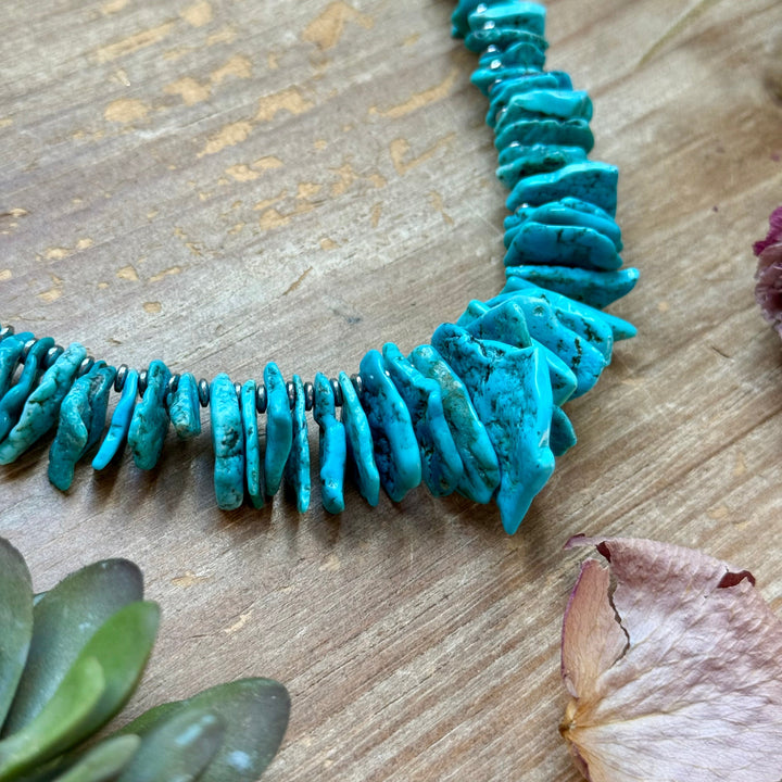 Blue Turquoise & Silver Hematite Necklace – 18” Necklaces Shopify Collective The Bijoux FAB Jewelry The Bijoux FAB Jewelry