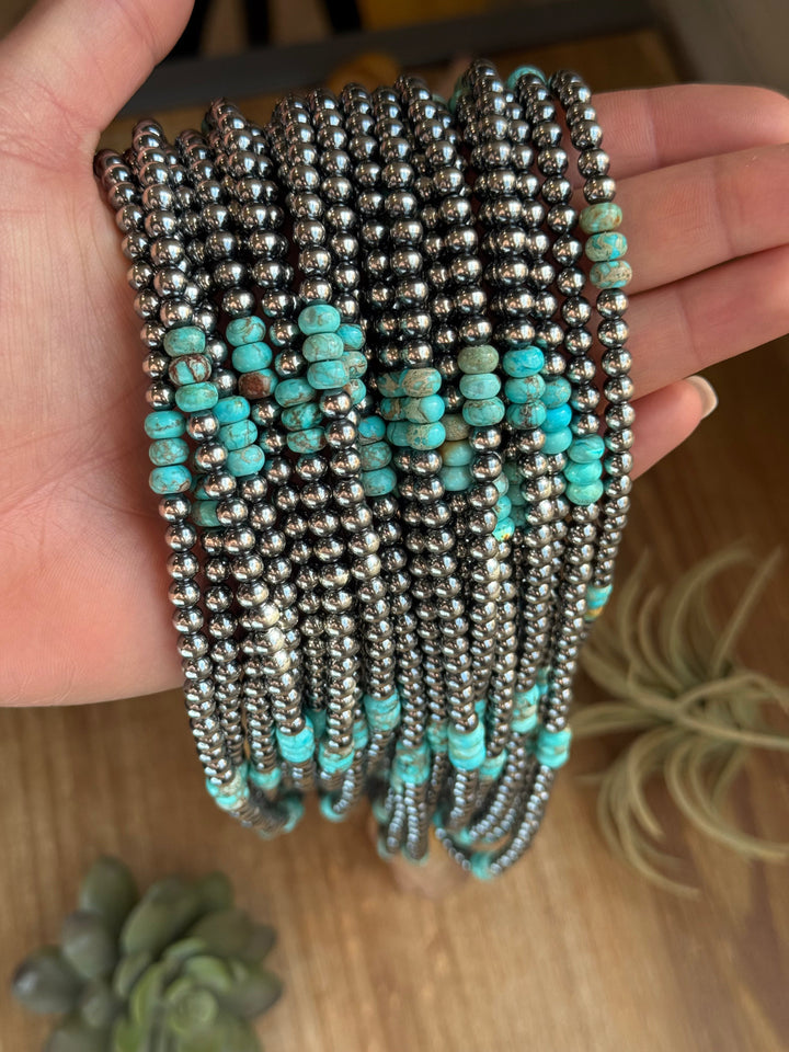 Sterling Silver Pearl Necklace with Turquoise & Variscite Rondelles – 19.5” Necklaces Shopify Collective The Bijoux FAB Jewelry The Bijoux FAB Jewelry