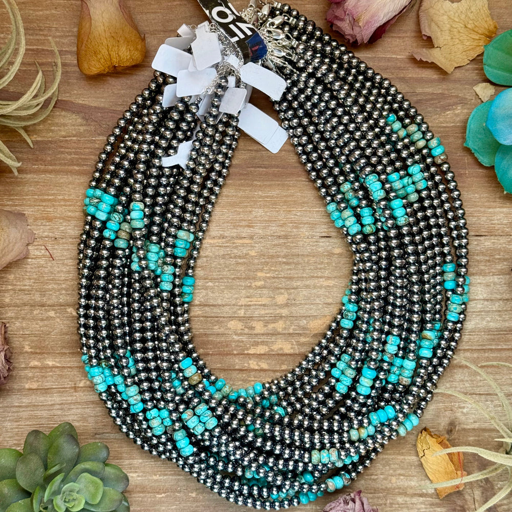 Sterling Silver Pearl Necklace with Turquoise & Variscite Rondelles – 19.5” Necklaces Shopify Collective The Bijoux FAB Jewelry The Bijoux FAB Jewelry
