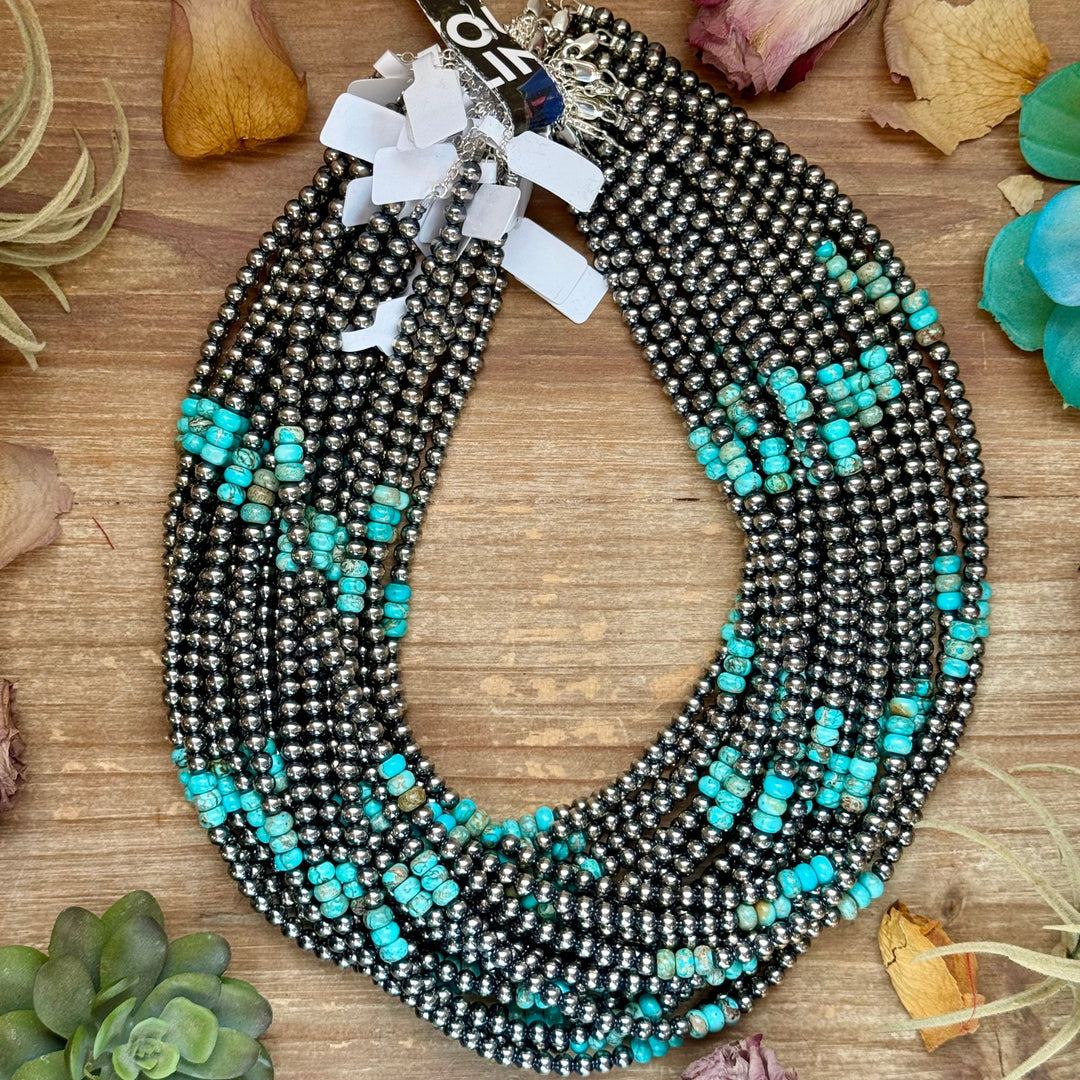 Sterling Silver Pearl Necklace with Turquoise & Variscite Rondelles – 19.5” Necklaces Shopify Collective The Bijoux FAB Jewelry The Bijoux FAB Jewelry