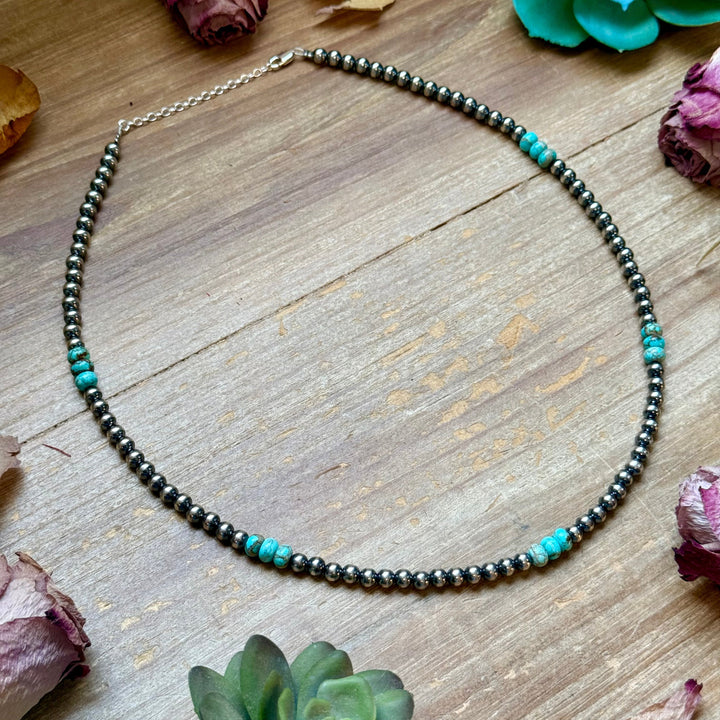 Sterling Silver Pearl Necklace with Turquoise & Variscite Rondelles – 19.5” Necklaces Shopify Collective The Bijoux FAB Jewelry The Bijoux FAB Jewelry