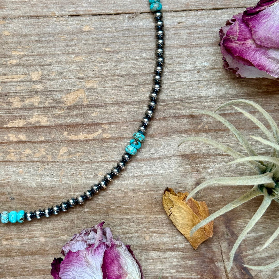 Sterling Silver Pearl Necklace with Turquoise & Variscite Rondelles – 19.5” Necklaces Shopify Collective The Bijoux FAB Jewelry The Bijoux FAB Jewelry
