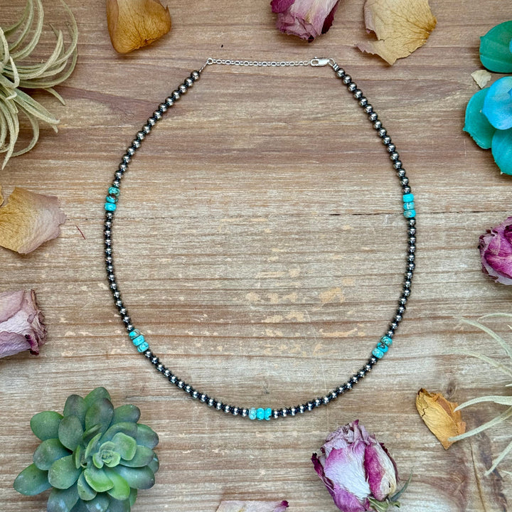 Sterling Silver Pearl Necklace with Turquoise & Variscite Rondelles – 19.5” Necklaces Shopify Collective The Bijoux FAB Jewelry The Bijoux FAB Jewelry