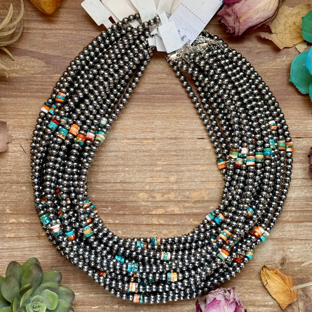 Mixed Turquoise & Spiny Oyster Heishi Necklace – 19” Necklaces Shopify Collective The Bijoux FAB Jewelry The Bijoux FAB Jewelry