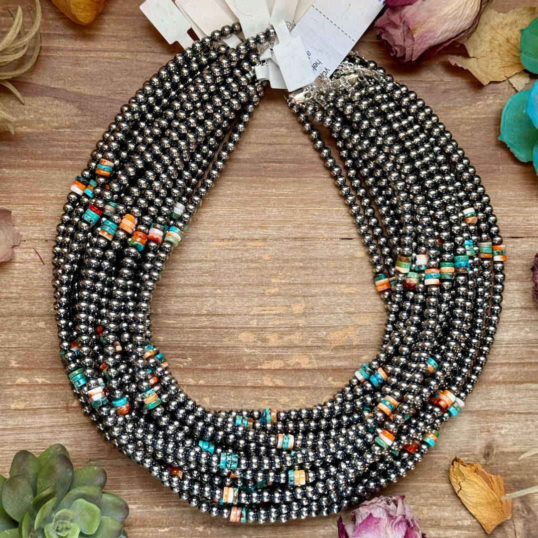 Mixed Turquoise & Spiny Oyster Heishi Necklace – 19” Necklaces Shopify Collective The Bijoux FAB Jewelry The Bijoux FAB Jewelry