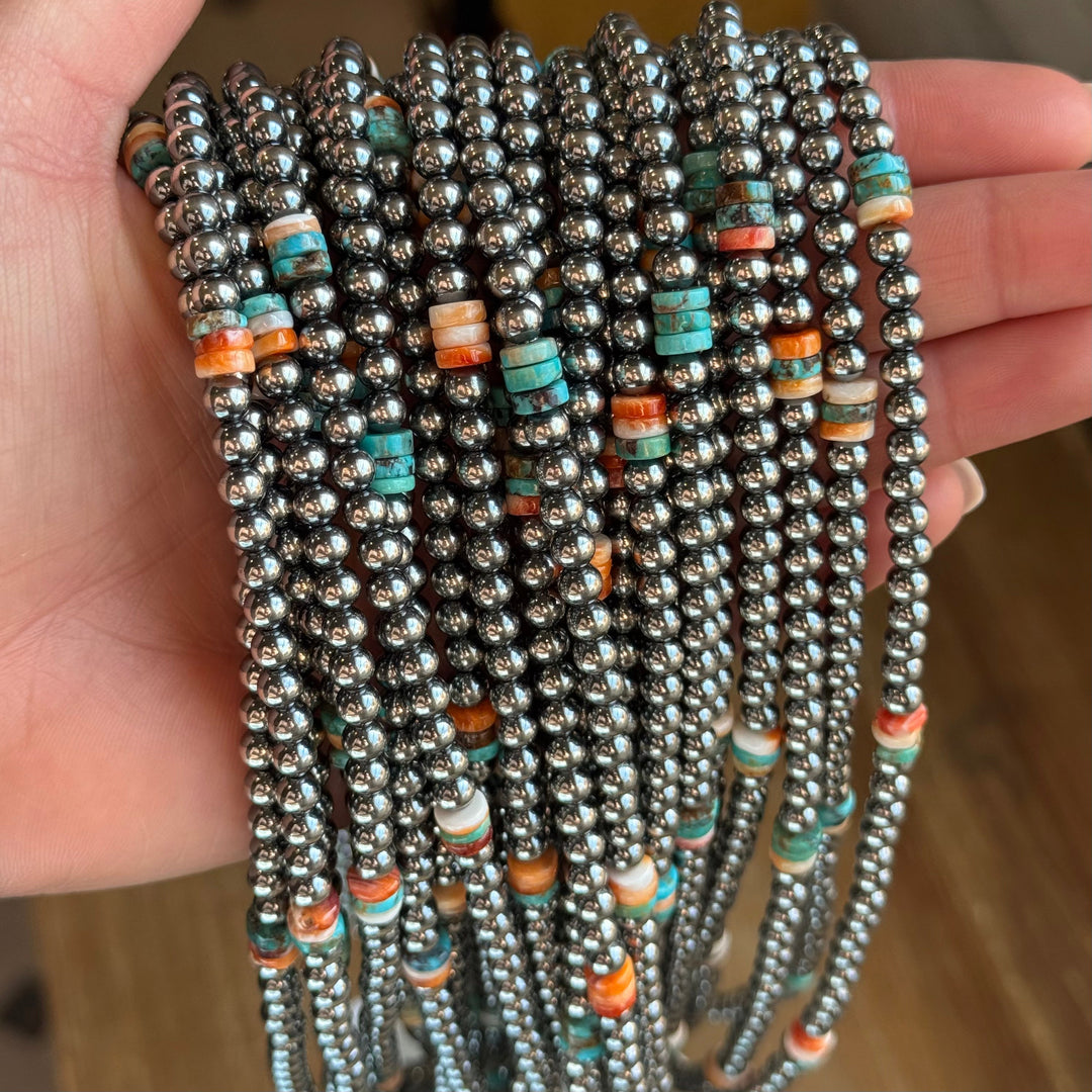 Mixed Turquoise & Spiny Oyster Heishi Necklace – 19” Necklaces Shopify Collective The Bijoux FAB Jewelry The Bijoux FAB Jewelry