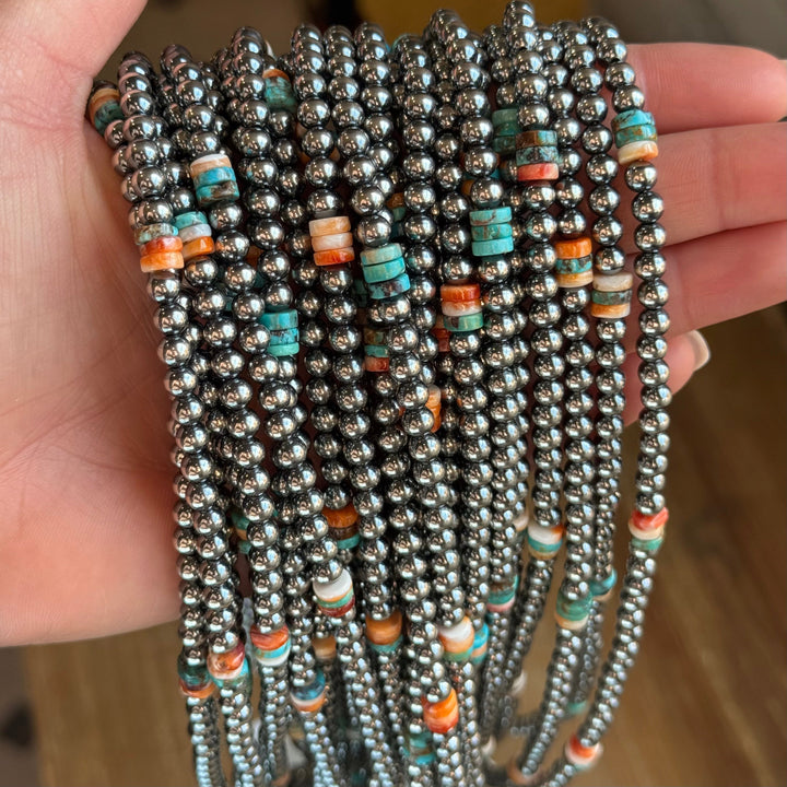Mixed Turquoise & Spiny Oyster Heishi Necklace – 19” Necklaces Shopify Collective The Bijoux FAB Jewelry The Bijoux FAB Jewelry