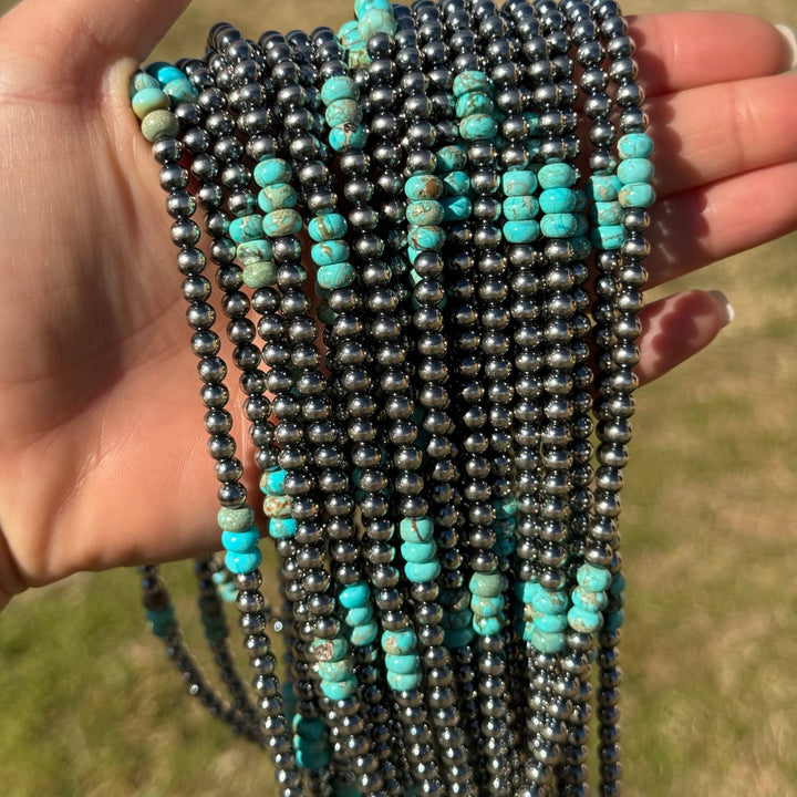 Sterling Silver Pearl Necklace with Turquoise & Variscite Rondelles – 19.5” Necklaces Shopify Collective The Bijoux FAB Jewelry The Bijoux FAB Jewelry