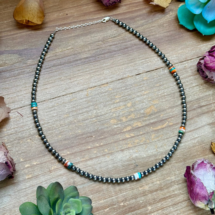 Mixed Turquoise & Spiny Oyster Heishi Necklace – 19” Necklaces Shopify Collective The Bijoux FAB Jewelry The Bijoux FAB Jewelry