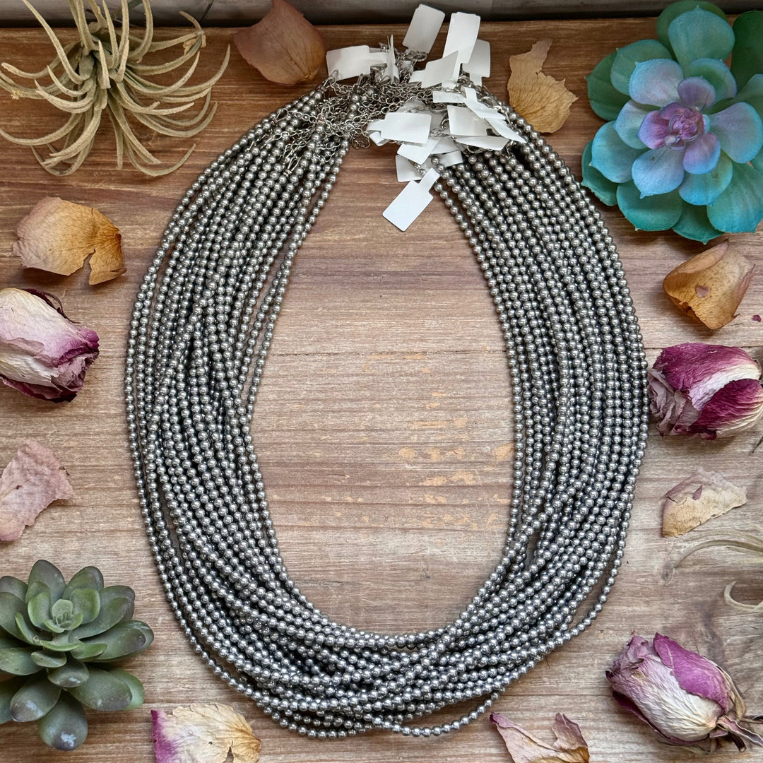 Silver-Plated 4 mm Bead Necklace – 24” Necklaces Shopify Collective The Bijoux FAB Jewelry The Bijoux FAB Jewelry