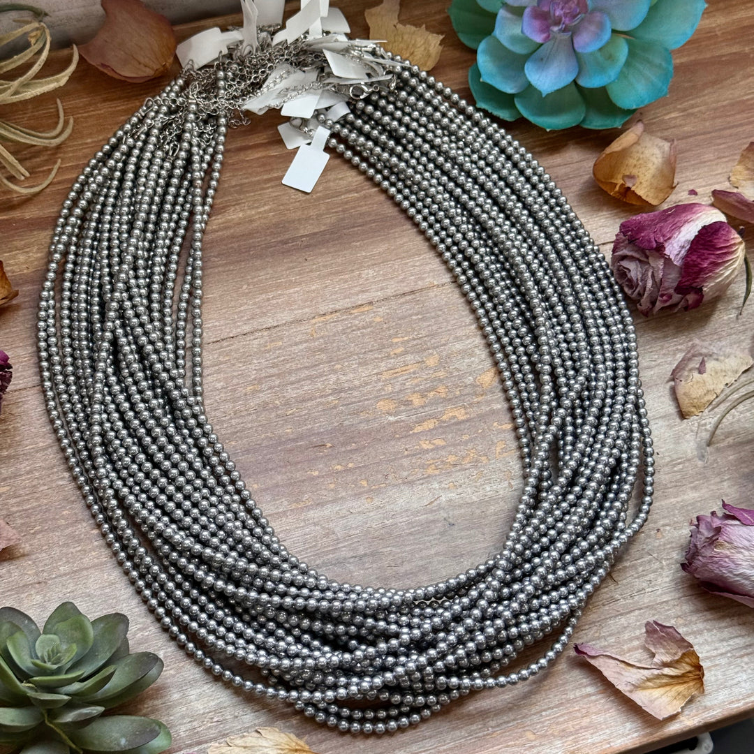 Silver-Plated 4 mm Bead Necklace – 24” Necklaces Shopify Collective The Bijoux FAB Jewelry The Bijoux FAB Jewelry