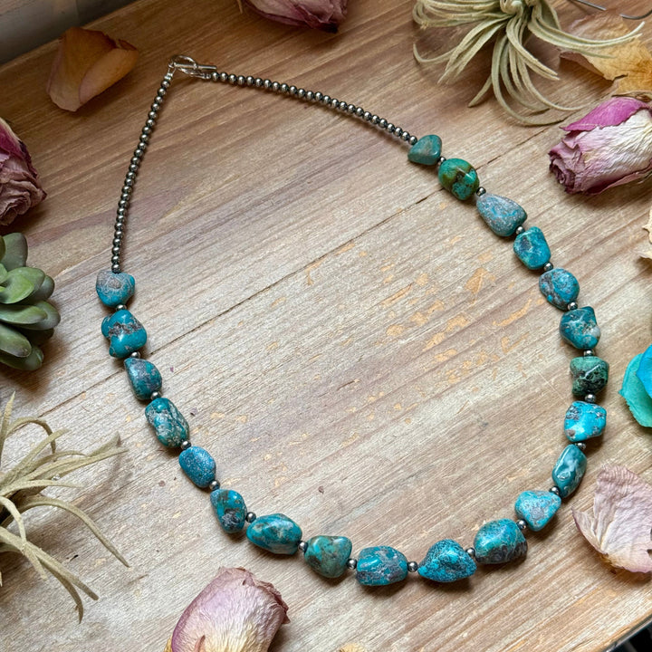 Blue Turquoise Nugget Necklace – Sterling Silver – 24” Necklaces Shopify Collective The Bijoux FAB Jewelry The Bijoux FAB Jewelry