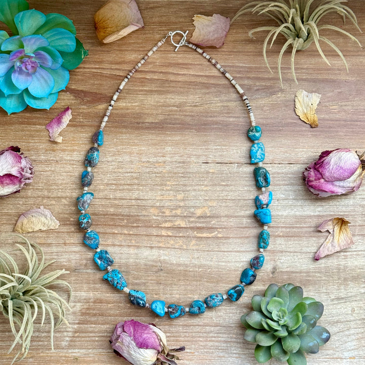 Blue Turquoise Nugget & Shell Necklace – 26” Necklaces Shopify Collective The Bijoux FAB Jewelry The Bijoux FAB Jewelry