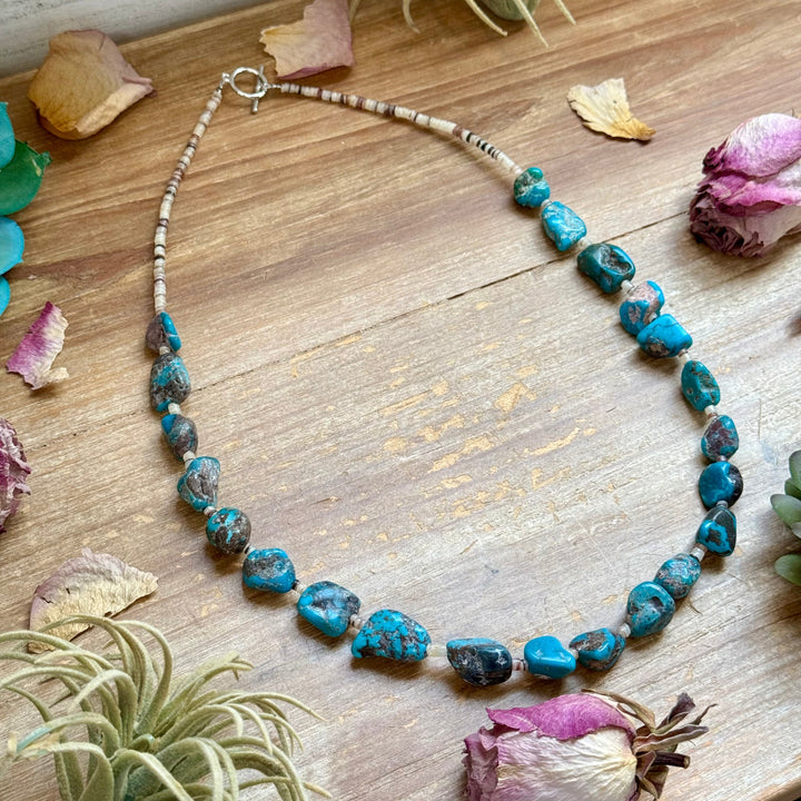 Blue Turquoise Nugget & Shell Necklace – 26” Necklaces Shopify Collective The Bijoux FAB Jewelry The Bijoux FAB Jewelry