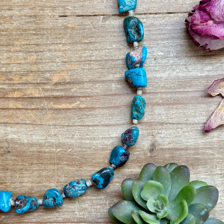 Blue Turquoise Nugget & Shell Necklace – 26” Necklaces Shopify Collective The Bijoux FAB Jewelry The Bijoux FAB Jewelry
